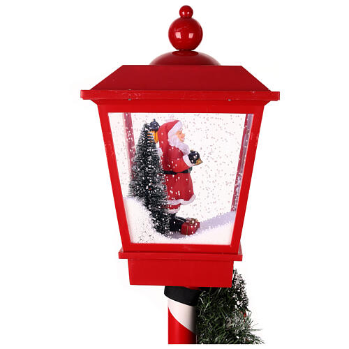 Poste de luz vermelho Pai Natal neve movimento luz música 180 cm 8