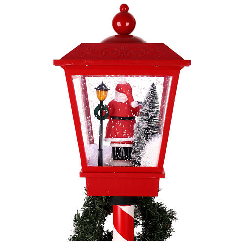 Poste de luz vermelho Pai Natal neve movimento luz música 180 cm 9