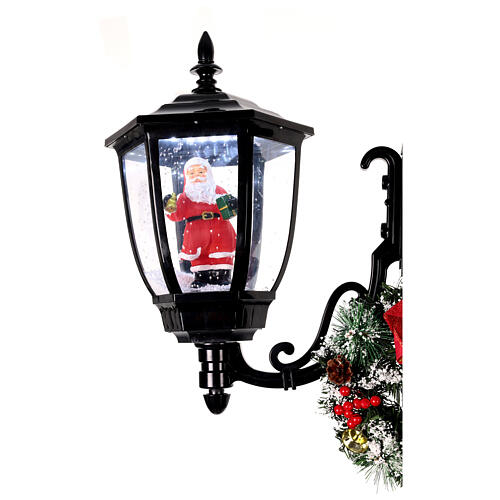 Farola Papá Noel nieve dos linternas luces música negro 185 cm 3