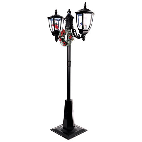 Farola Papá Noel nieve dos linternas luces música negro 185 cm 5