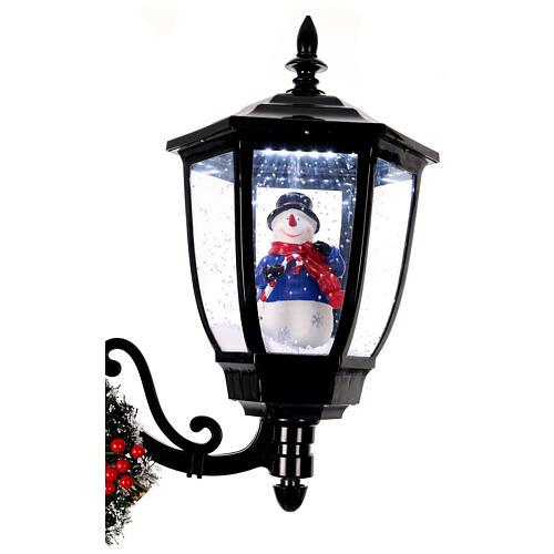 Farola Papá Noel nieve dos linternas luces música negro 185 cm 6