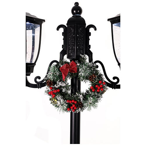 Farola Papá Noel nieve dos linternas luces música negro 185 cm 8
