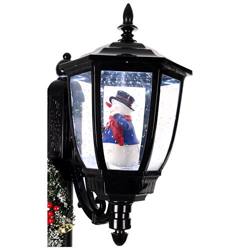 Farola Papá Noel nieve dos linternas luces música negro 185 cm 10