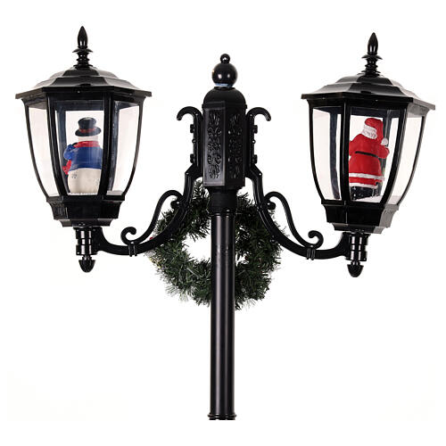 Farola Papá Noel nieve dos linternas luces música negro 185 cm 11