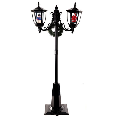 Farola Papá Noel nieve dos linternas luces música negro 185 cm 12