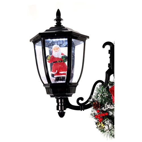 Lampione Babbo Natale neve due lanterne luci musica nero 185 cm 4