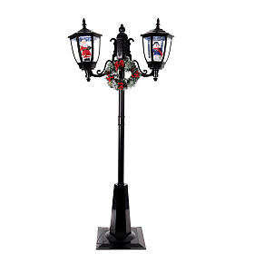 Santa Claus snow street lamp two lanterns lights music black 185 cm