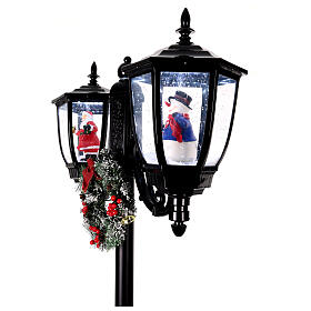 Santa Claus snow street lamp two lanterns lights music black 185 cm