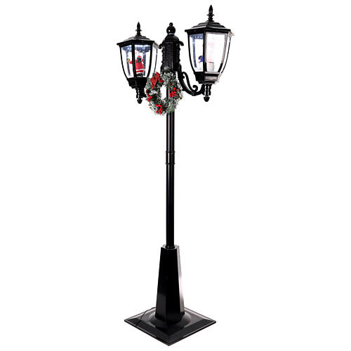 Santa Claus snow street lamp two lanterns lights music black 185 cm 4