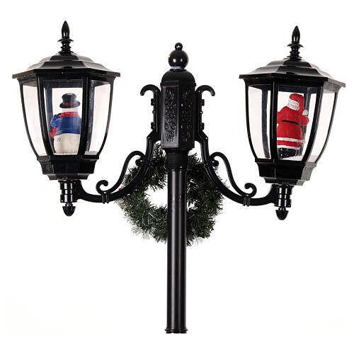 Santa Claus snow street lamp two lanterns lights music black 185 cm 10