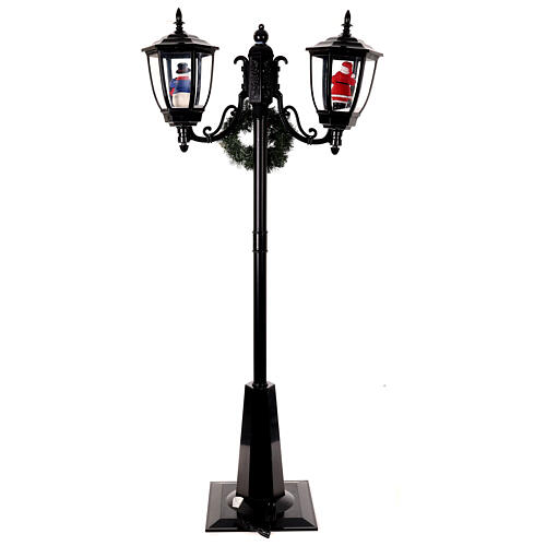 Santa Claus snow street lamp two lanterns lights music black 185 cm 11