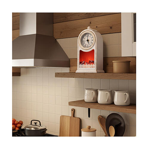 LED fireplace with vintage white clock, 10x6x5 in 2