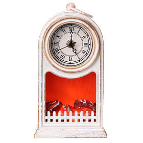 Cheminée LED blanc horloge vintage 25x15x12 cm