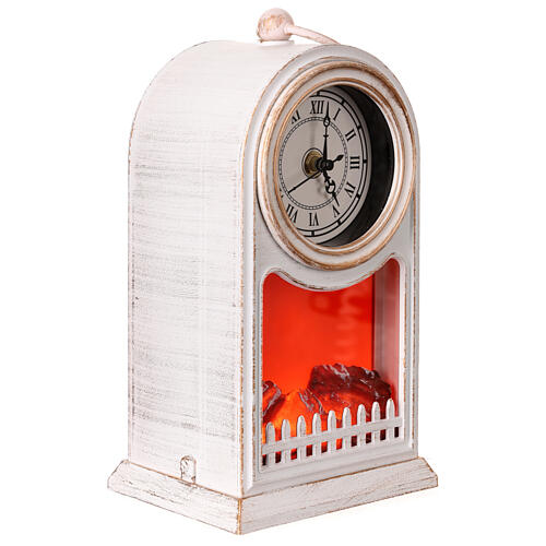 Kominek LED biały zegar vintage, 25x15x12 cm 3