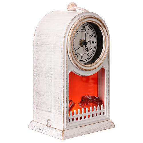 Kominek LED biały zegar vintage, 25x15x12 cm 4