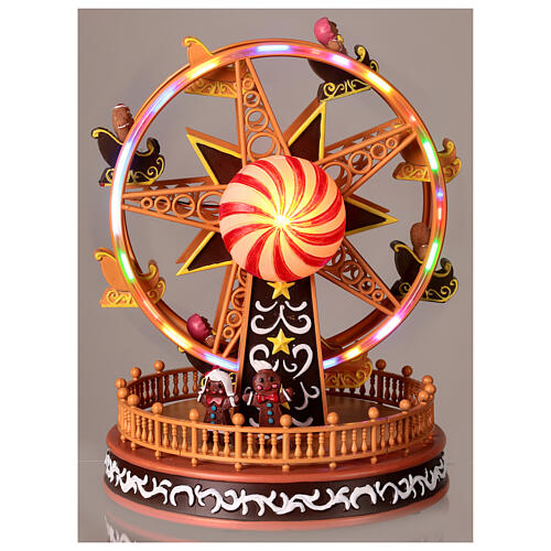 Weihnachtsdeko, Riesenrad mit Lebkuchenmännchen, Bewegung, LED-Beleuchtung und Musik – 23,5×18×18 cm 2