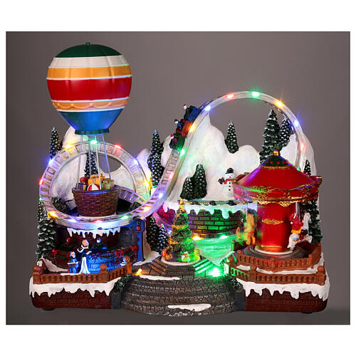 Christmas village set: amusement park with animations, lights and music, 10x14x8 in 2