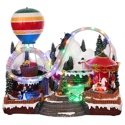 Cenário Natal carrosséis parque de diversões animado luzes música 25x35x20 cm 1