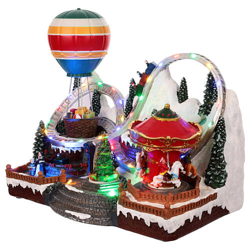 Cenário Natal carrosséis parque de diversões animado luzes música 25x35x20 cm 3