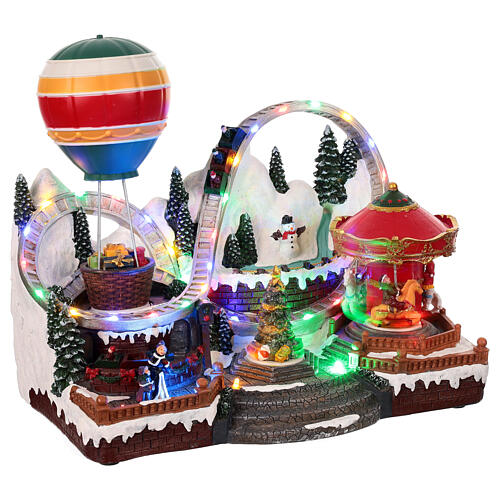 Cenário Natal carrosséis parque de diversões animado luzes música 25x35x20 cm 4