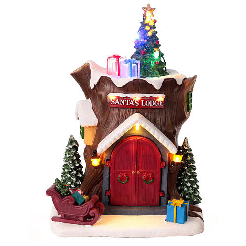 Tronco navideño casa Papá Noel movimiento luces movimiento 25x20x15 cm 4