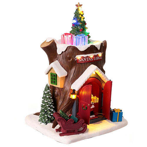 Tronco natalizio casa Babbo Natale movimento luci musica 25x20x15 cm 5