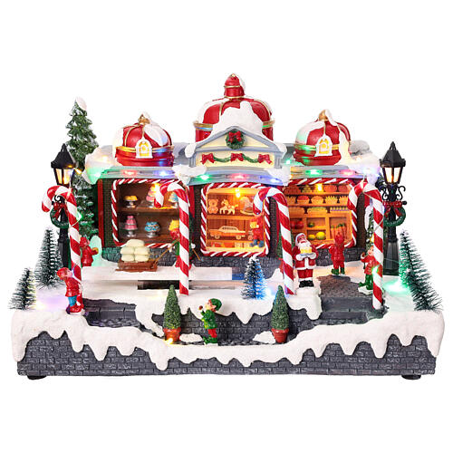 Scena negozio natalizio elfi Babbo Natale 20x30x35 cm 1