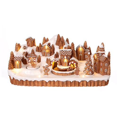 Gingerbread village with music, lights and animated train, 8x16x5 in 1