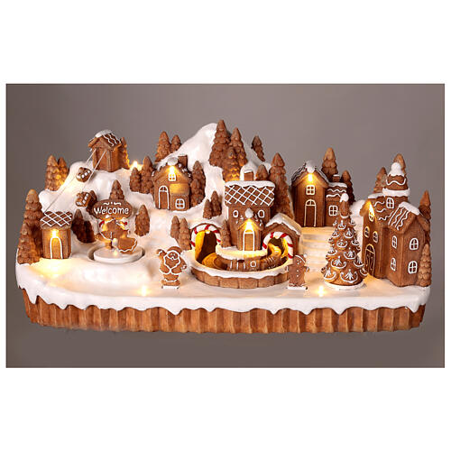 Gingerbread village with music, lights and animated train, 8x16x5 in 2