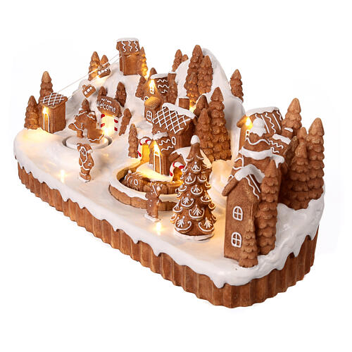 Gingerbread village with music, lights and animated train, 8x16x5 in 4