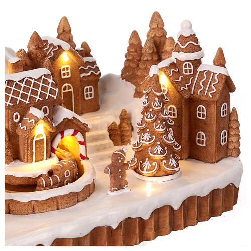 Gingerbread village with music, lights and animated train, 8x16x5 in 5