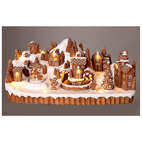 Gingerbread village set music lights train movement 20x40x12 cm