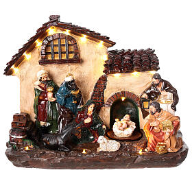 Nativity Scene with animated Infant Jesus, lights and music, 10x12x6 in