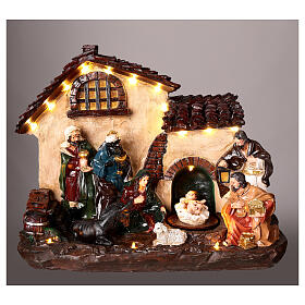 Nativity Scene with animated Infant Jesus, lights and music, 10x12x6 in