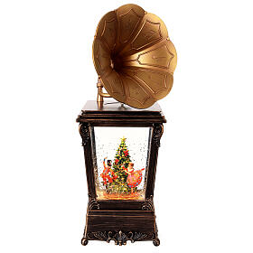 Gramophone with lantern, Nutcracker scene in a snow globe, 12x4x4 in