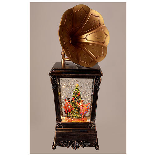 Gramophone with lantern, Nutcracker scene in a snow globe, 12x4x4 in 2