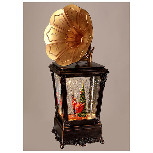 Gramophone with lantern, Nutcracker scene in a snow globe, 12x4x4 in 4