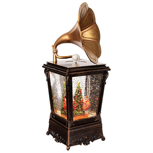 Gramophone with lantern, Nutcracker scene in a snow globe, 12x4x4 in 5