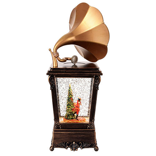 Gramophone with lantern, Nutcracker scene in a snow globe, 12x4x4 in 6