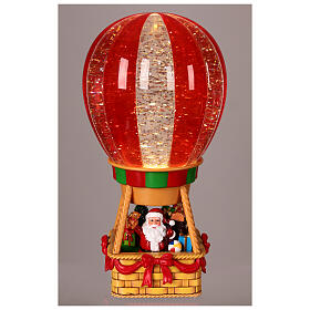 Hot-air balloon with Santa, glass and glitter in motion, 10x5x5 in