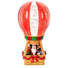 Globo aerostático Papá Noel vidrio con purpurina movimiento 25x12x12 cm