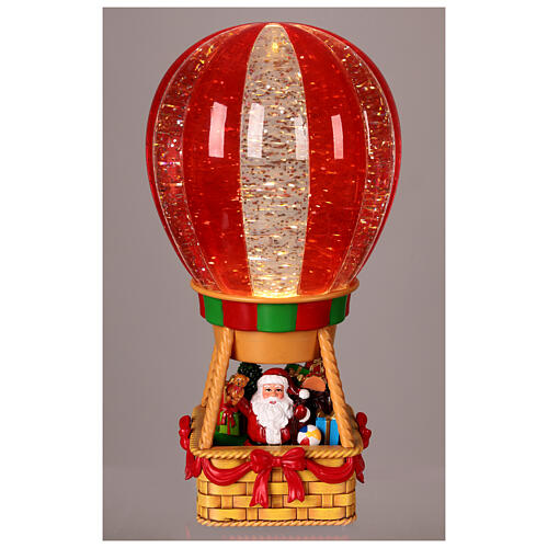 Mongolfiera Babbo Natale vetro con glitter movimento 25x12x12 cm 2