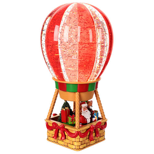 Mongolfiera Babbo Natale vetro con glitter movimento 25x12x12 cm 5
