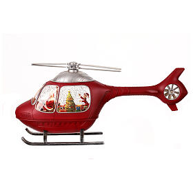 Helicopter with Santa, rotating propeller, snow and lights, 8x20x4 in