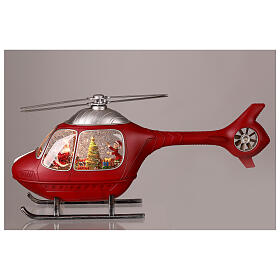 Helicopter with Santa, rotating propeller, snow and lights, 8x20x4 in