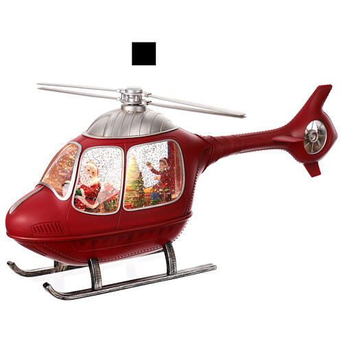 Helicopter with Santa, rotating propeller, snow and lights, 8x20x4 in 3