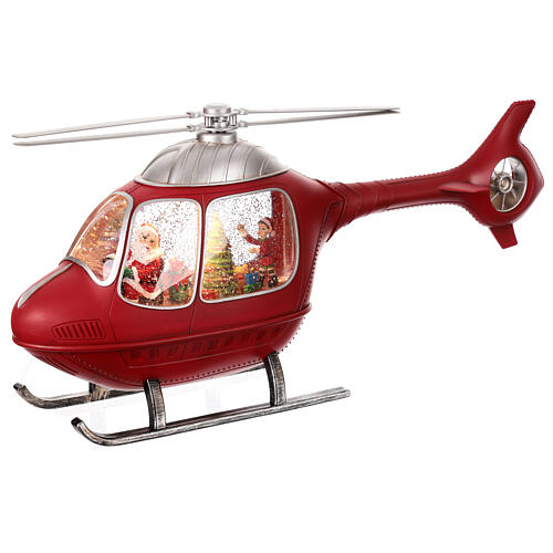 Helicopter with Santa, rotating propeller, snow and lights, 8x20x4 in 5