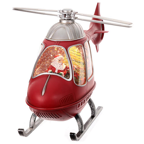 Helicopter with Santa, rotating propeller, snow and lights, 8x20x4 in 6