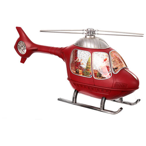 Helicopter with Santa, rotating propeller, snow and lights, 8x20x4 in 7