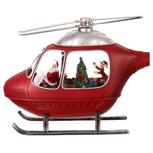 Helicopter with Santa, rotating propeller, snow and lights, 8x20x4 in 9